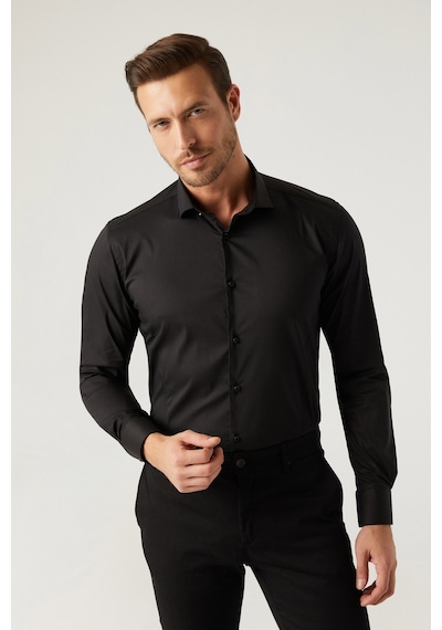 Twn Slim Fit Siyah Düz Gömlek 5ee02ee44288m 001