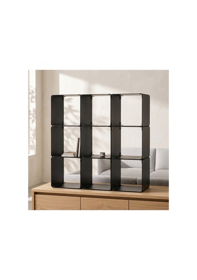 Node 9'lu Modüler Metal Açık Raf Ünitesi Çok Amaçlı Küp Kitaplık 50x50 Cm Siyah - 944249484 Siyah