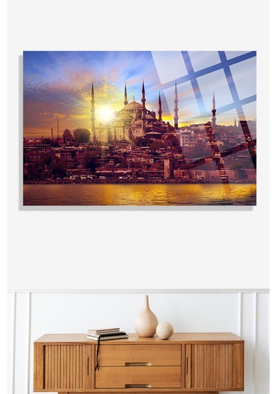 İstanbul Gün Batımı Cami Manzarası 4mm Kırılmaz Temperli Yüksek Çözünürlüklü Cam Tablo