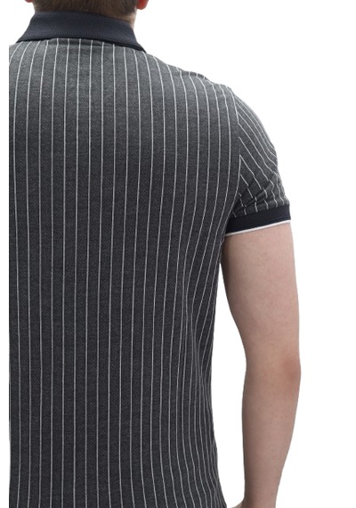 Santa Dmctekstil Erkek Kavis-108 Çizgili Spor Kesim Dar Kalıp Cepsiz Polo Yaka T-shirt Siyah