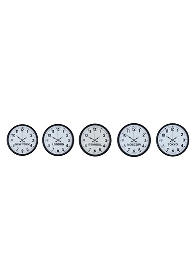 Standart Dünya Saatleri 5 Li Siyah Set 36 Cm Çok Renkli