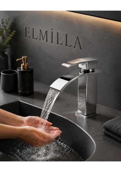 Lüx Premium Krom Şelale Lavabo Bataryası Çift Su Girişli Modern Tasarım Batarya