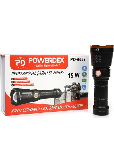 Pd-6682 1000 Lümen 15 Watt Profesyonel Şarjlı El Feneri Çok Renkli 97274653