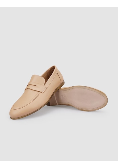 Hakiki Deri Bej Kadın Loafer Bej