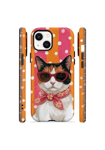 Velvoria Valestra Turuncu Retro Kedi Apple iPhone Uyumlu 14 Darbe Korumalı Kılıf Valestra Select - Turuncu Retro Kedi