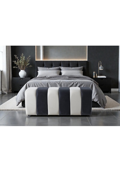 Premium Büyük Yarmalı Yatak Ucu Bench & Makyaj Masası Pufu Modern, Şık & Dekoratif Antrasit- Antresit
