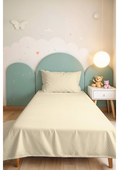 Krem Minimal Genç Odası Tek Kişilik Pike Takımı - Kapitone Ekru 160x220 Cm Mevsimlik Yatak Örtüsü Rüzgarlı Yamaç Hissi