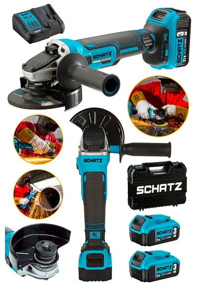 Schatz Brushless Motor 21v 3.0 Ah Çift Akülü Spiral Taşlama Makinesi Devir Ayarlı Şarjlı Taşlama 125mm Mavi