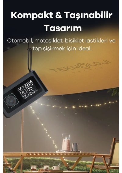 Taşınabilir Araç Pompası 10.000mah Akü Şarj Eden Otokompresör Elfeneri Powerbank Çanta  3in1