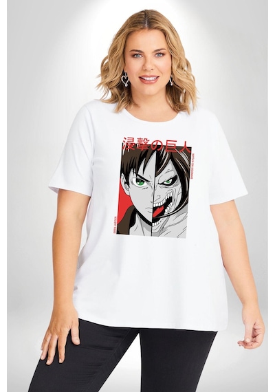 Angemiel Anime Titan Saldırısı Beyaz Büyük Beden Kadın Erkek Ünisex Basic Ön Baskılı Tişört Beyaz