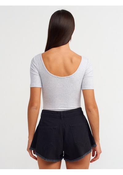 Dilvin Kısa Kollu Bodysuit Gri Melanj