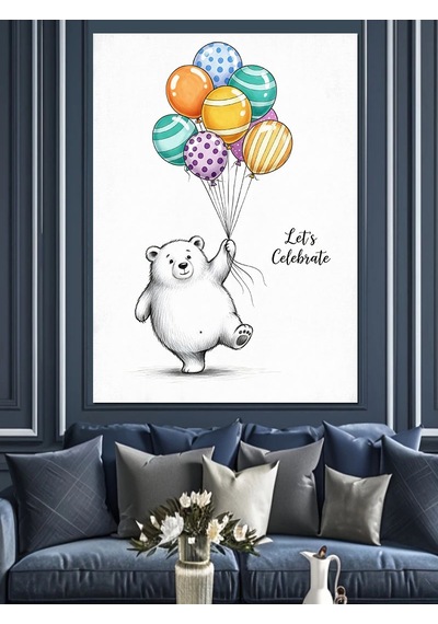 Ahşap Tablo Balon Tutan Kutup Ayısı