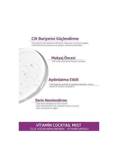 Yoğun Nemlendirici Vitamin Kokteyl Mist 30 Ml Ürün Öncesi Makyaj Altı Deniz Havuz Sonrası Işıltı