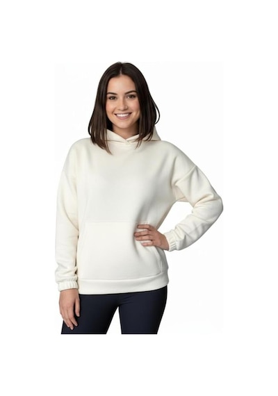 Oversize Kanguru Cepli Kapüşonlu Sweatshirt Krem