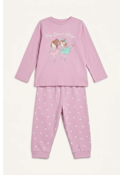 Defacto Bisiklet Yaka Baskılı Üst Lastikli Paça Alt 2li Pijama Takımı Kız Bebek I1003a526aupr139 Mor-pr139
