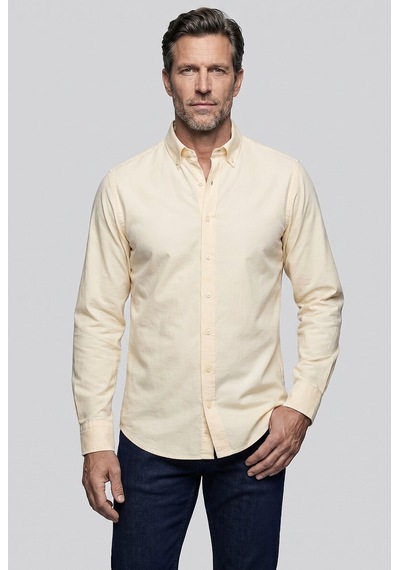 Bisse Sarı Regular Fit Cepsiz Uzun Paşa Yaka Gömlek Gmoks261001 D17