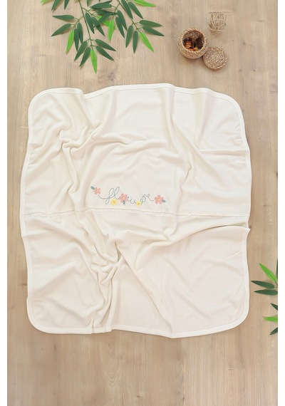 Kız Bebek Çift Katlı Pamuk Natural Penye Battaniye Stl7155 Beyaz - Fuşya