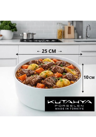 Kütahya Porselen Kek Kalıbı, Porselen, 25 Cm X 10 Cm Yuvarlak, Beyaz, Fırın Kabı, Porselen Güveç Çok Renkli