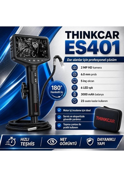 Es401 Endoskop Kamera 5 İnç 2mp Hd 180 Hareketli Uç 6 Led