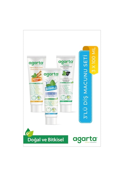 Agarta Doğal Florürsüz Misvak Aktif Nane Diş Macunu 3 x 100 ML