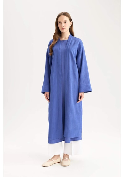 Defacto 	Relax Fit Şal Yaka Krinkıl Kumaş Uzun Kimono E1816AX25SP Mavi
