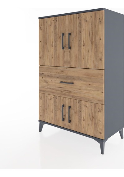 Hyperion Dolap 2 Raflı Tek Çekmeceli 4 Kapaklı 88x44x134 Antrasit-çam Antrasit