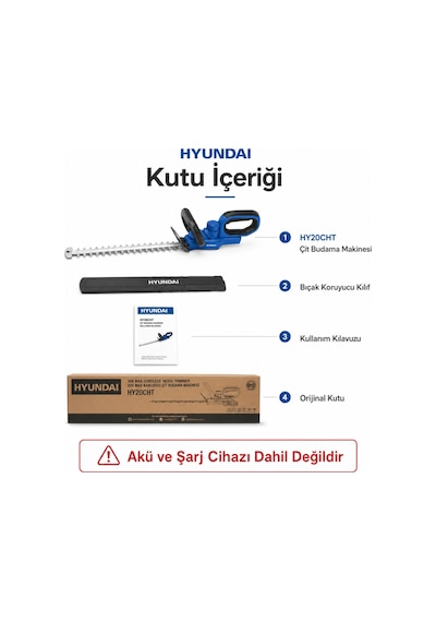 Hyundai Hy20cht 20v Max Akülü Çit Budama Makinesi 55 Cm Bıçak 20 Mm Kesim Akü Ve Şarj Cihazı Hariç
