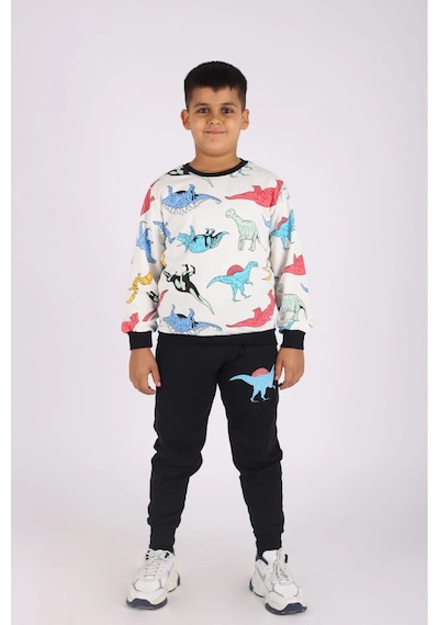 Fyk Kids Erkek Çocuk Yuvarlak Yaka Dinazor Baskılı Alt-üst Pijama Takımı Çok Renkli
