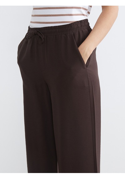 Lcw Comfort Kahverengi Beli Lastikli Geniş Paça Kadın Pantolon