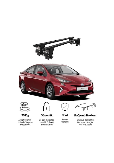 Royal Toyota Prius 2015 - 2018 Uyumlu Siyah Kilitli Ara Atkı Port Bagaj Tavan Barı
