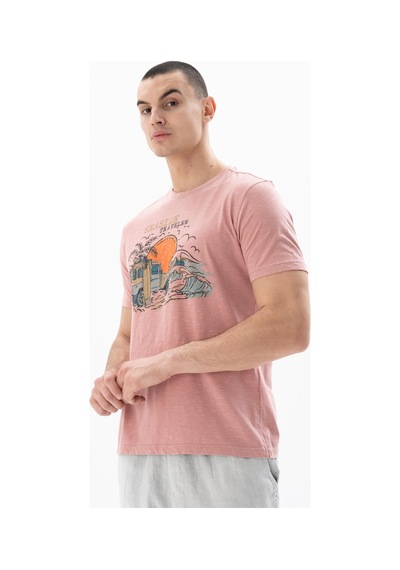 AR-MA Arma Erkek Regular Fit Parça Boyama Bisiklet Yaka Tişört Y25344490701 Pembe