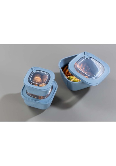 3lü Mikrodalga Ve Difriz Kullanımına Uygun Vakumlu Sızdırmaz Saklama Kabı Seti 600-1100-1800 Ml Mavi
