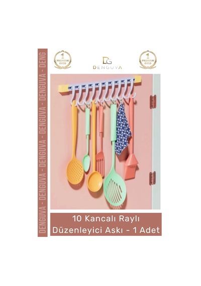 Askı Dolap İçi Pratik Askılık Organizer 10 Kancalı Raylı Mutfak Banyo Düzenleyici Askı Çok Renkli