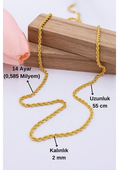 Latif Kuyumculuk 14 Ayar Altın 2 Mm Kalınlık Halat Zincir 55 Cm Uzunluk Kadın Altın Zincir Kolye