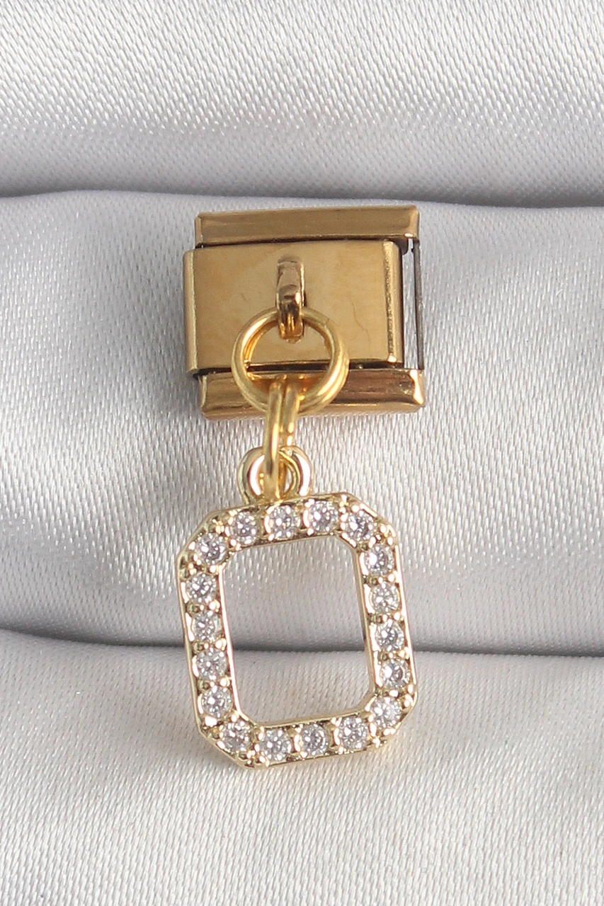 316l Çelik Gold Renk Sallantı Kare Zirkon Taşlı Nomination Charm Altın