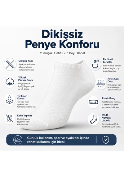 Elitse Erkek Patik Çorap 12 Li Renk Seçenekleri 39-44 Yüksek Pamuklu Dikişsiz Koku Karşıtı Siyah 12'li