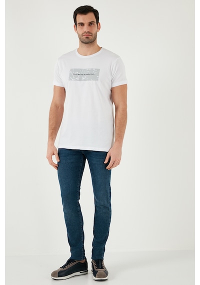 Buratti Pamuklu Slim Fit Bisiklet Yaka Baskılı Erkek T Shirt 541Tolive Beyaz