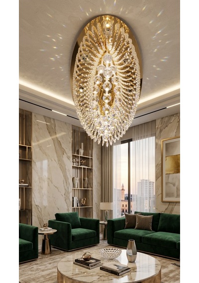 Avize Elips 60 Lık Gold Gold Ve Krom
