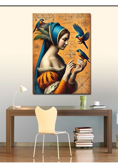 Kanvas Tablo Mavi Kuş Ve Kadın 50cmx70cm
