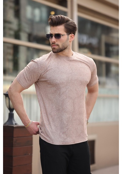 Madmext Kahverengi Basic Erkek T-shirt E7131 Kahverengi