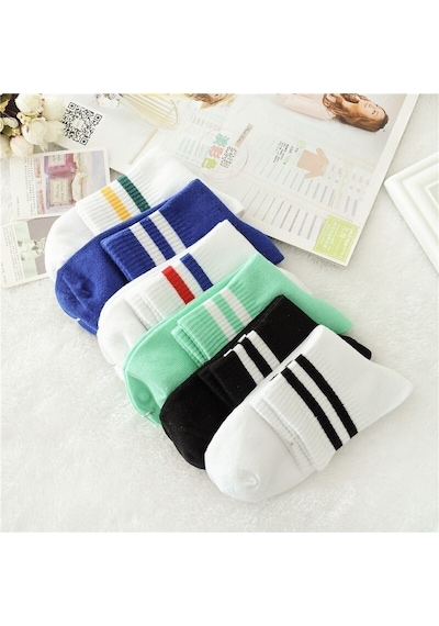 Bgk 6'lı Unisex Çemberli Kolej Desen Çorap Beyaz