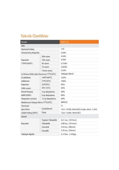 Unıtech Bakımsız Kuru 12v/4,5a Akü