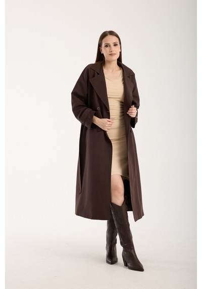 Acı Kahve Oversize Astarlı Trençkot Kahverengi