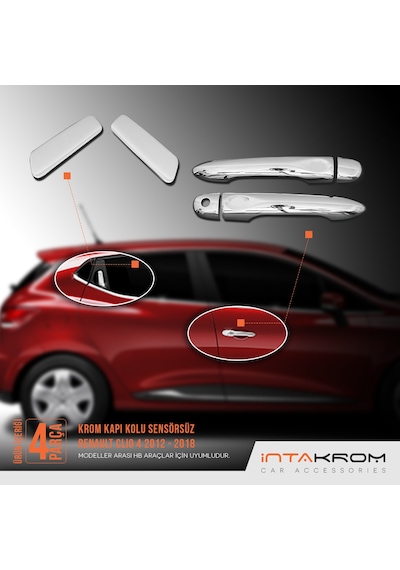intakrom Renault Clio 4 Krom Kapı Kolu Hb - 4 Parça Sensörsüz 2012 - 2021
