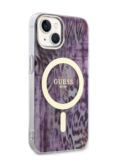 Apple Uyumlu iPhone 14 Kılıf Guess Magsafe Şarj Özellikli Leopar Desenli Kapak