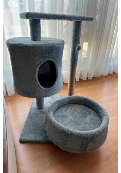 Missidea Nrs-013 Yuvarlak Teras Ve Yuvalı Kedi Tırmalama Evi Gri