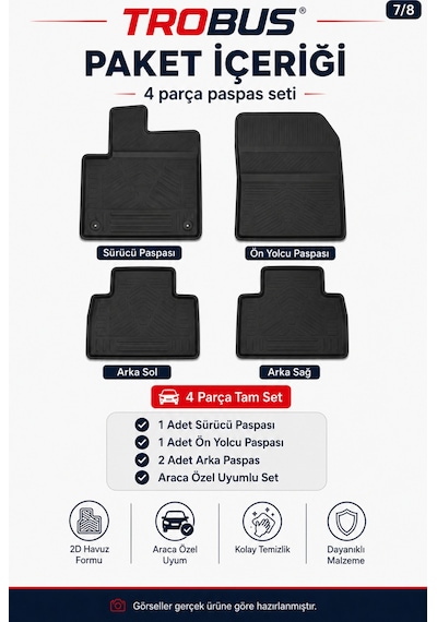 Trobus Citroen Berlingo 2019+ Kısa Şasi 2d Havuzlu Paspas