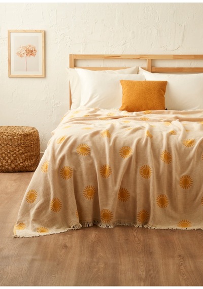 Bella Maison Sunny Pamuklu Çift Kişilik Yatak Örtüsü Sarı 200x220 Cm Sarı