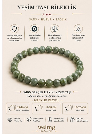 Yeşim Taşı Bileklik - Doğal Taş Bileklik Haki Haki