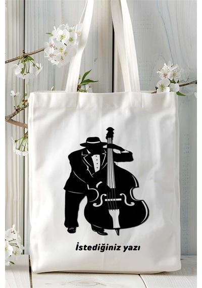 Art Hediye Jazz Baskılı Bez Çanta Kişiye Özel Model 2 Çok Renkli